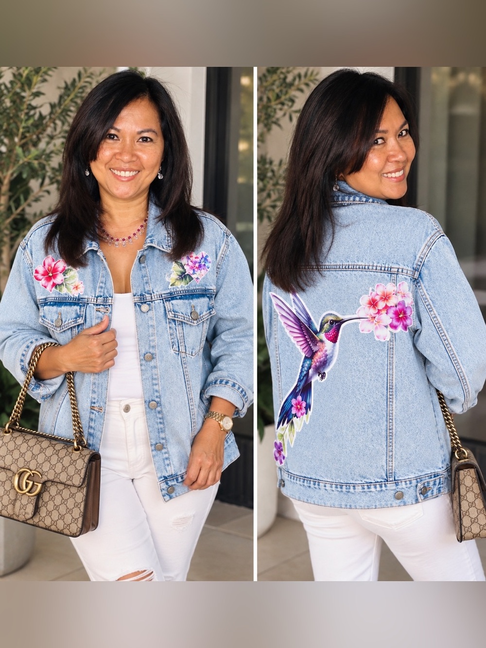 🌺 WeWoreWhat Custom Hummingbird Denim Jacket | Second Chance by Aloha